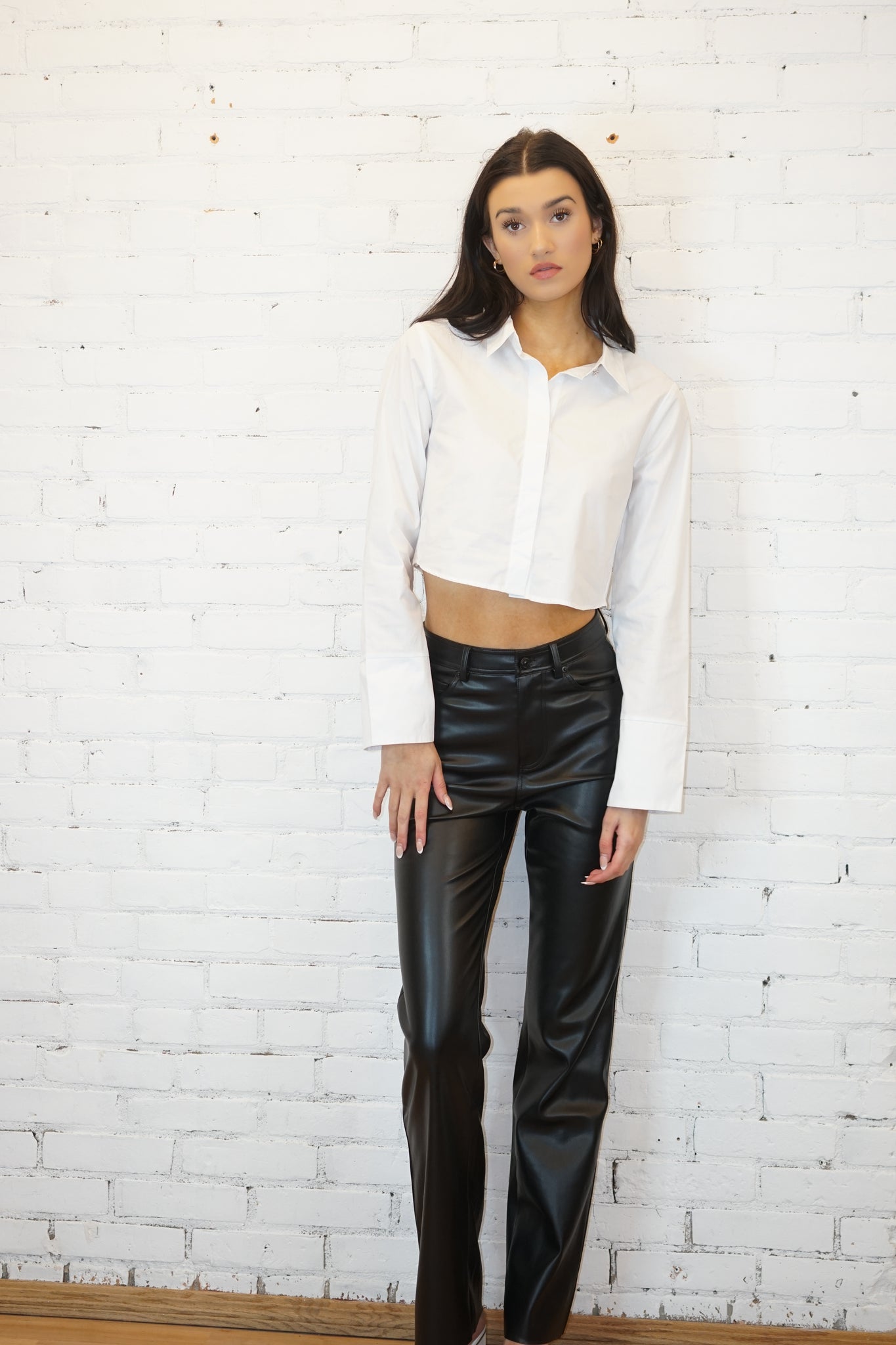 Cropped Button Up Shirt - White - ONLY
