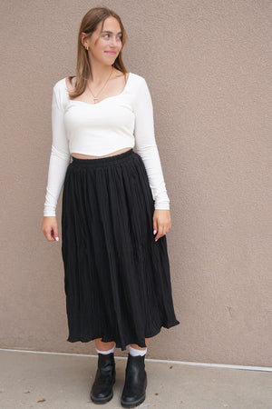 Black Crinkle Pleat Skirt