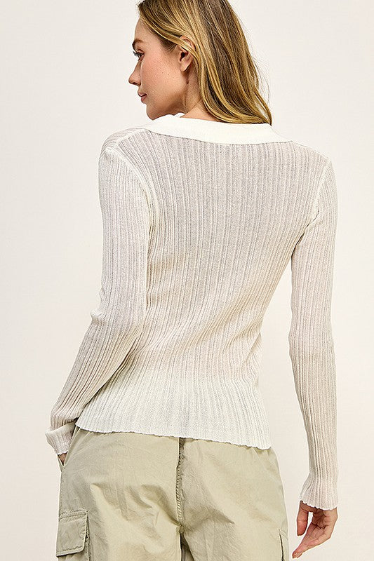 Ribbed Knit Polo Sweater - Uforia Muse 